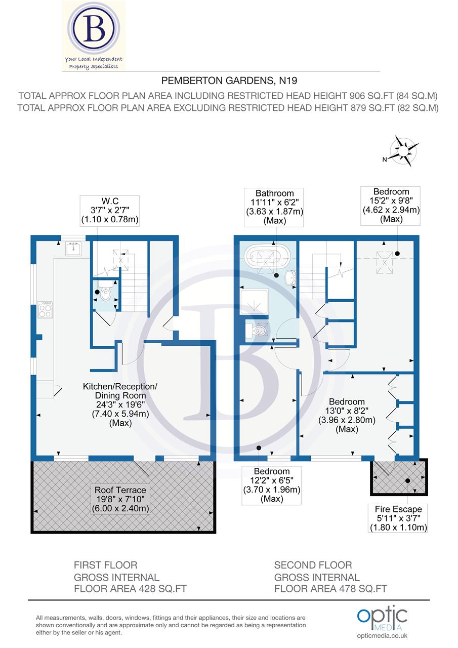 3 bed flat for sale in Pemberton Gardens - Property Floorplan