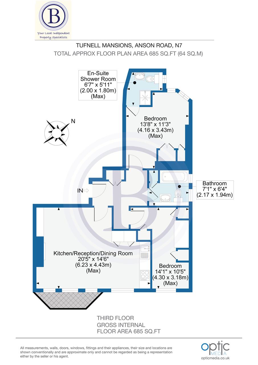 2 bed flat for sale in Anson Road - Property Floorplan