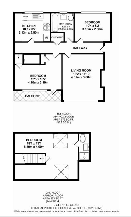 3 bed flat to rent in Glenhill Close - Property Floorplan