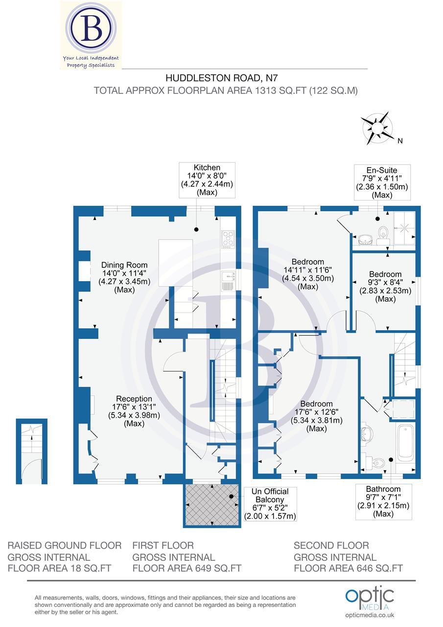 3 bed flat to rent in Huddleston Road - Property Floorplan