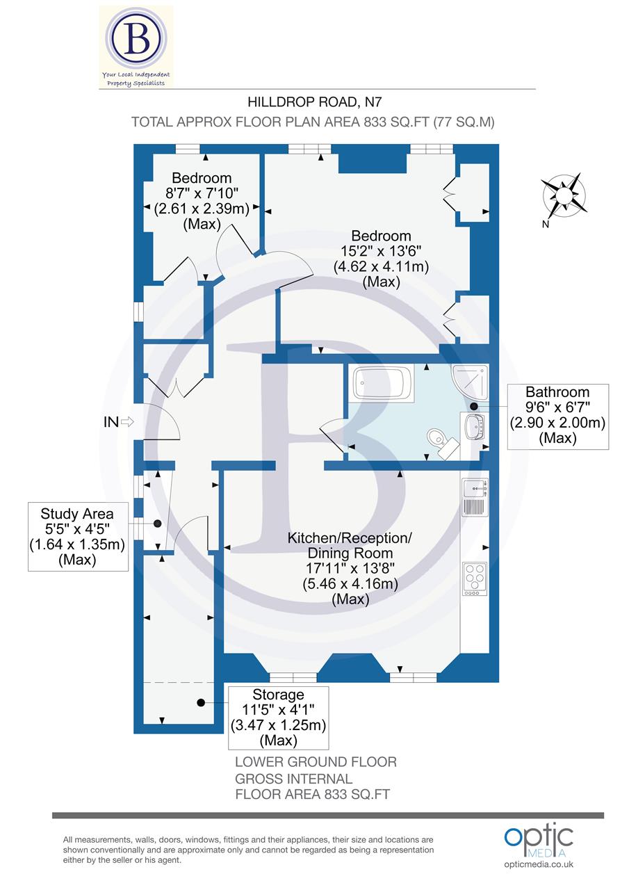 2 bed flat for sale in Hilldrop Road - Property Floorplan