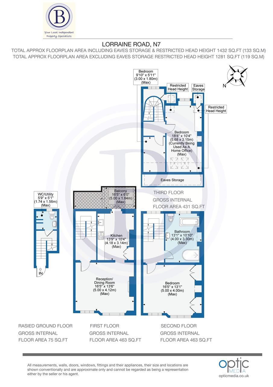 3 bed flat for sale in Loraine Road - Property Floorplan