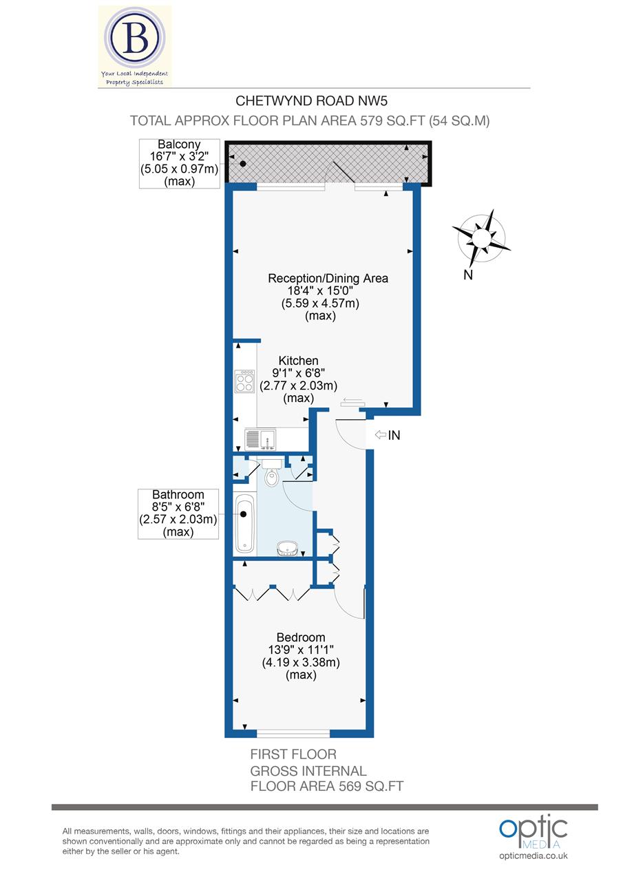 1 bed flat for sale in Chetwynd Road - Property Floorplan