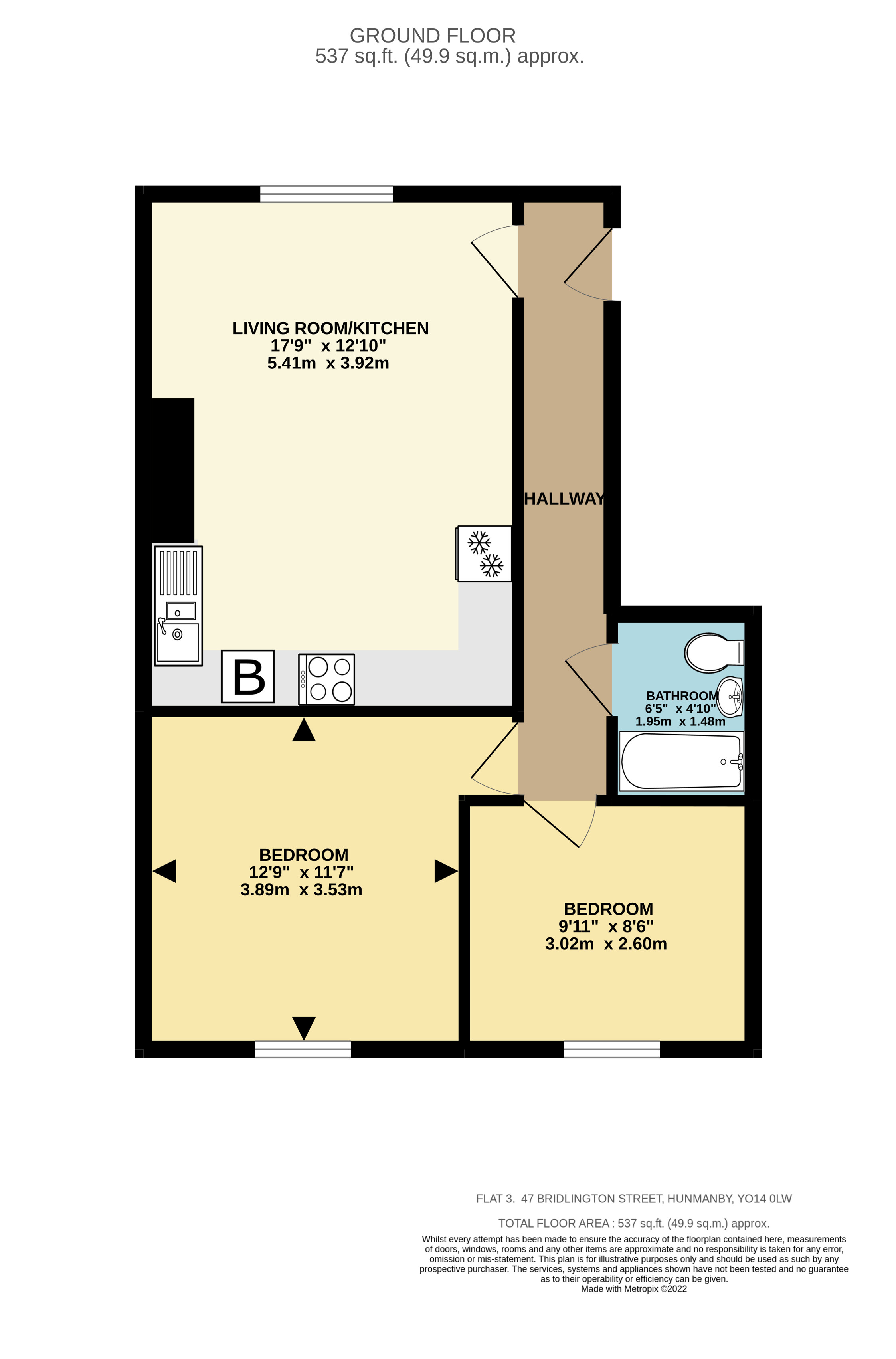 2 bed apartment for sale in Bridlington Street, Hunmanby - Property floorplan