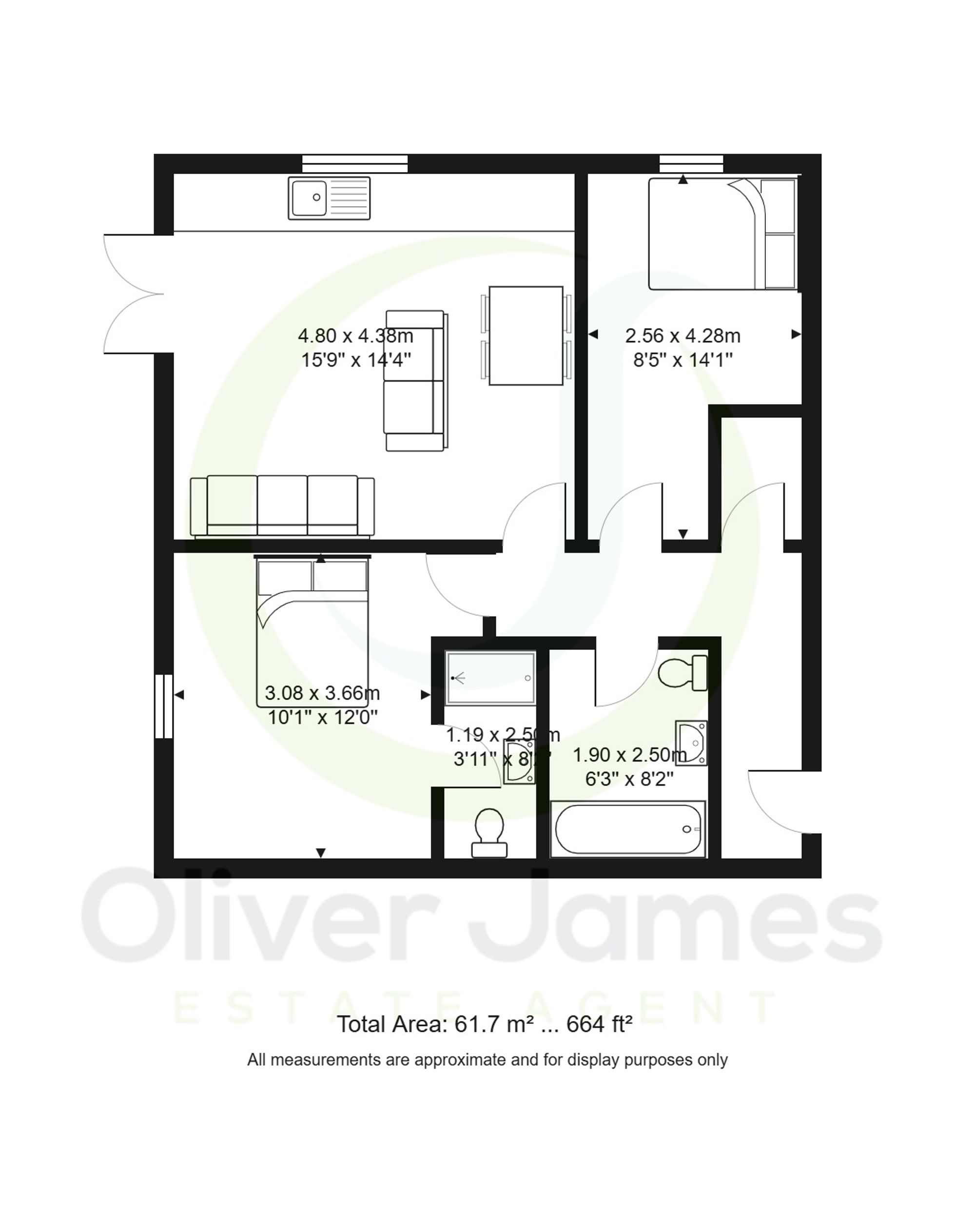 2 bed ground floor flat for sale in Glazebrook Meadows, Glazebrook, WA3 - Property floorplan