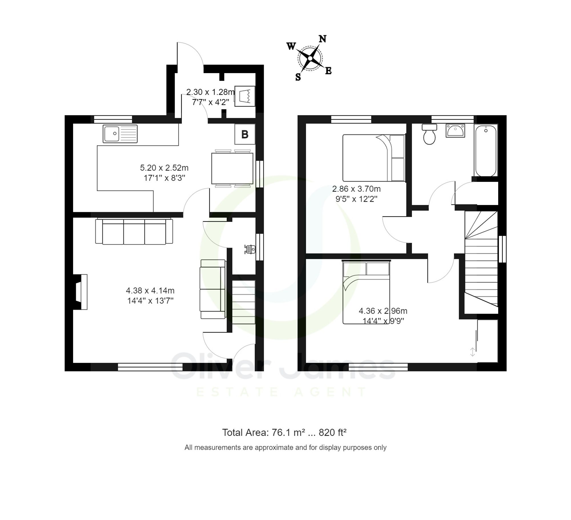 2 bed semi-detached house for sale in Oak Avenue, Manchester - Property floorplan