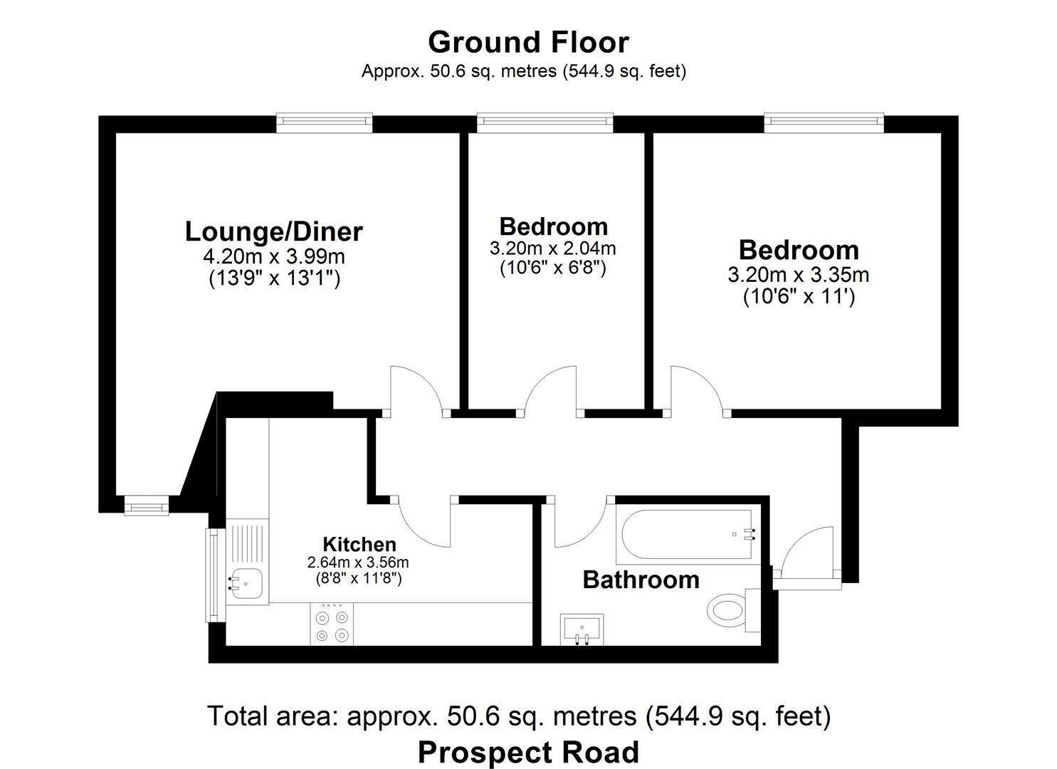 2 bed flat for sale in Prospect Road, Woodford Green - Property floorplan