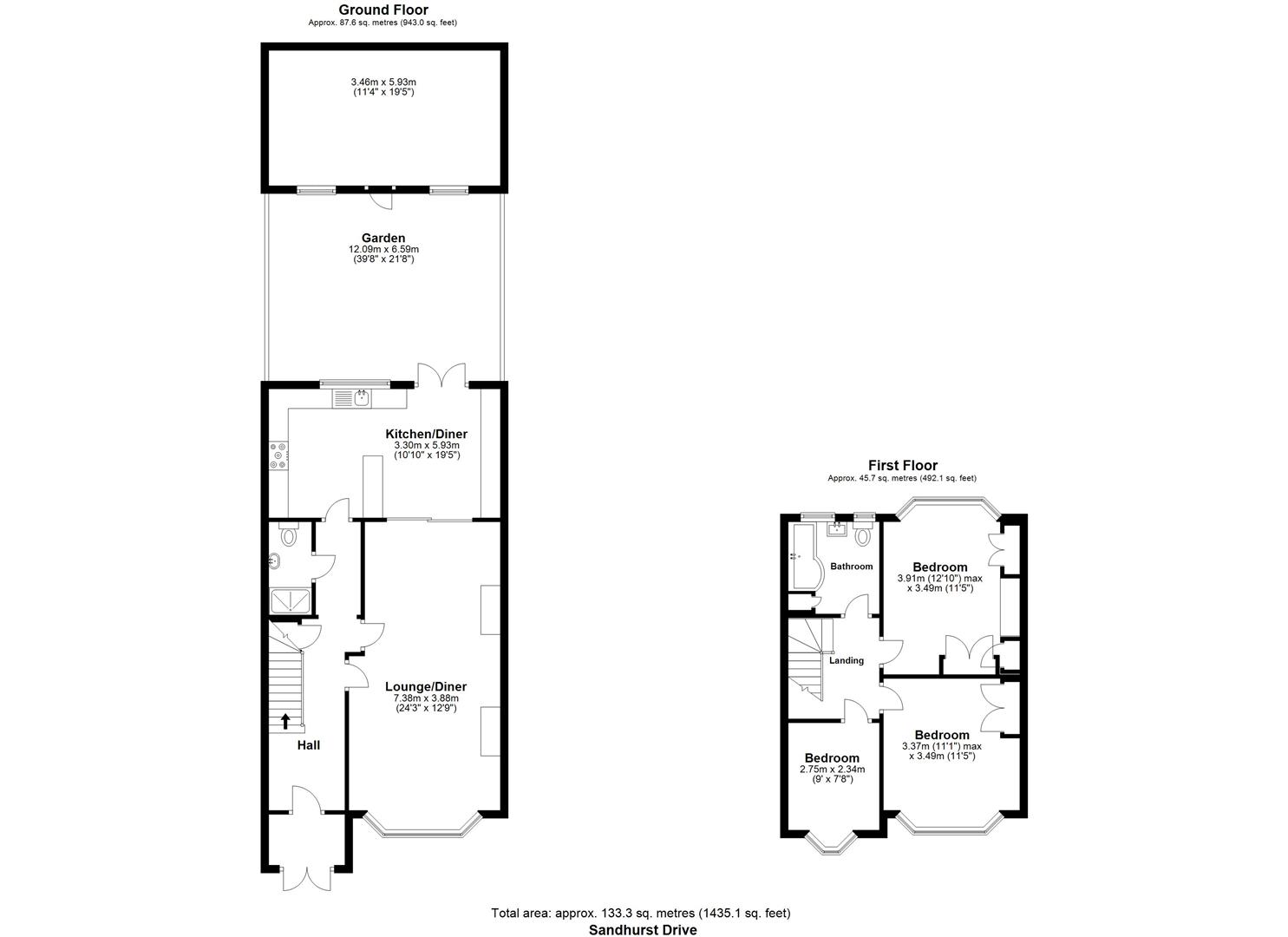 3 bed terraced house for sale in Sandhurst Drive, Goodmayes - Property floorplan