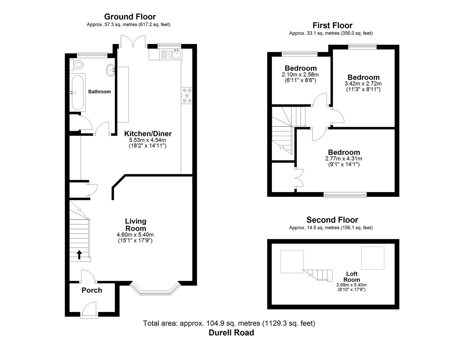 3 bed terraced house for sale in Durell Road, Dagenham - Property floorplan