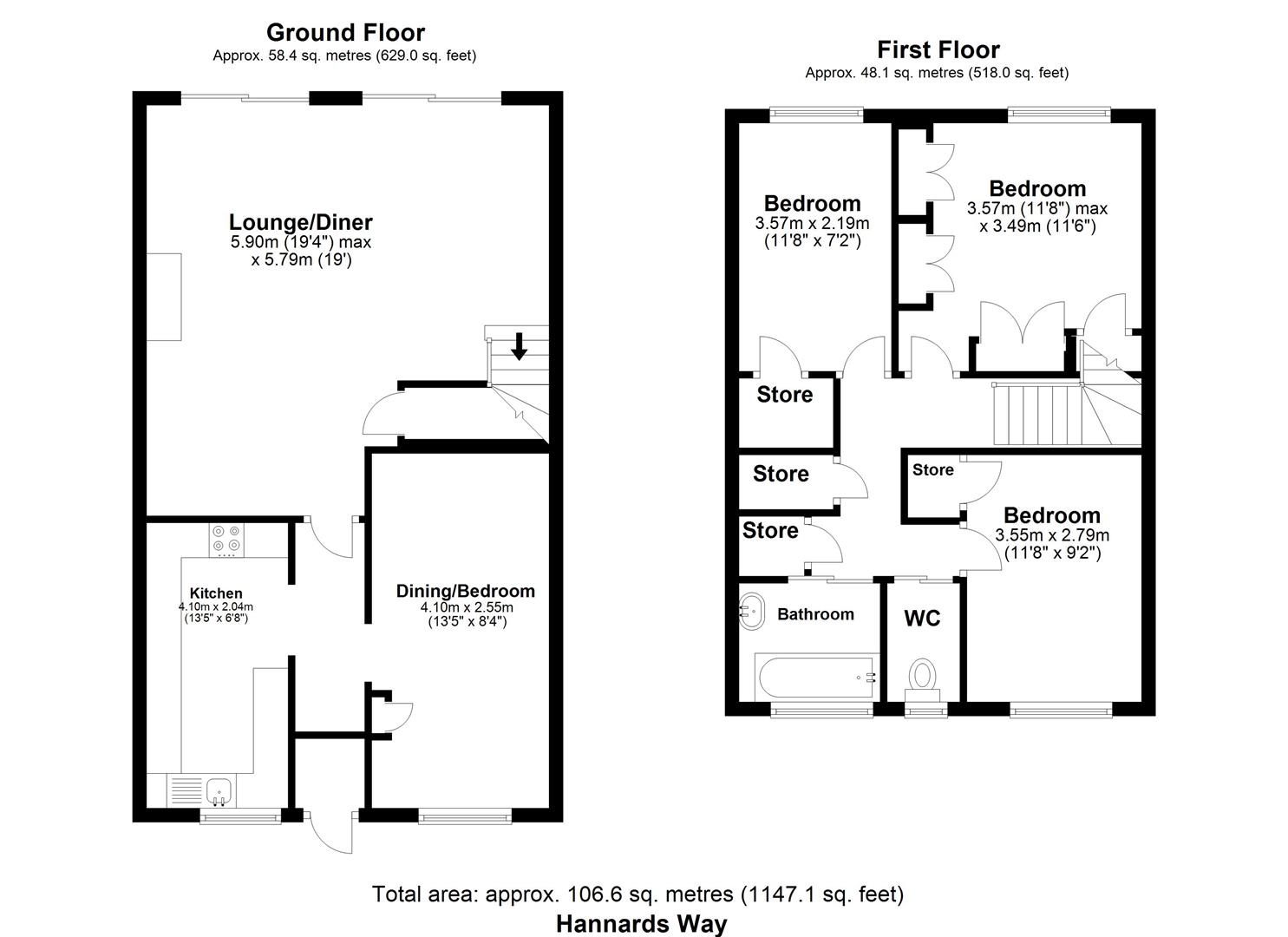 3 bed terraced house for sale in Hannards Way, Hainault - Property floorplan