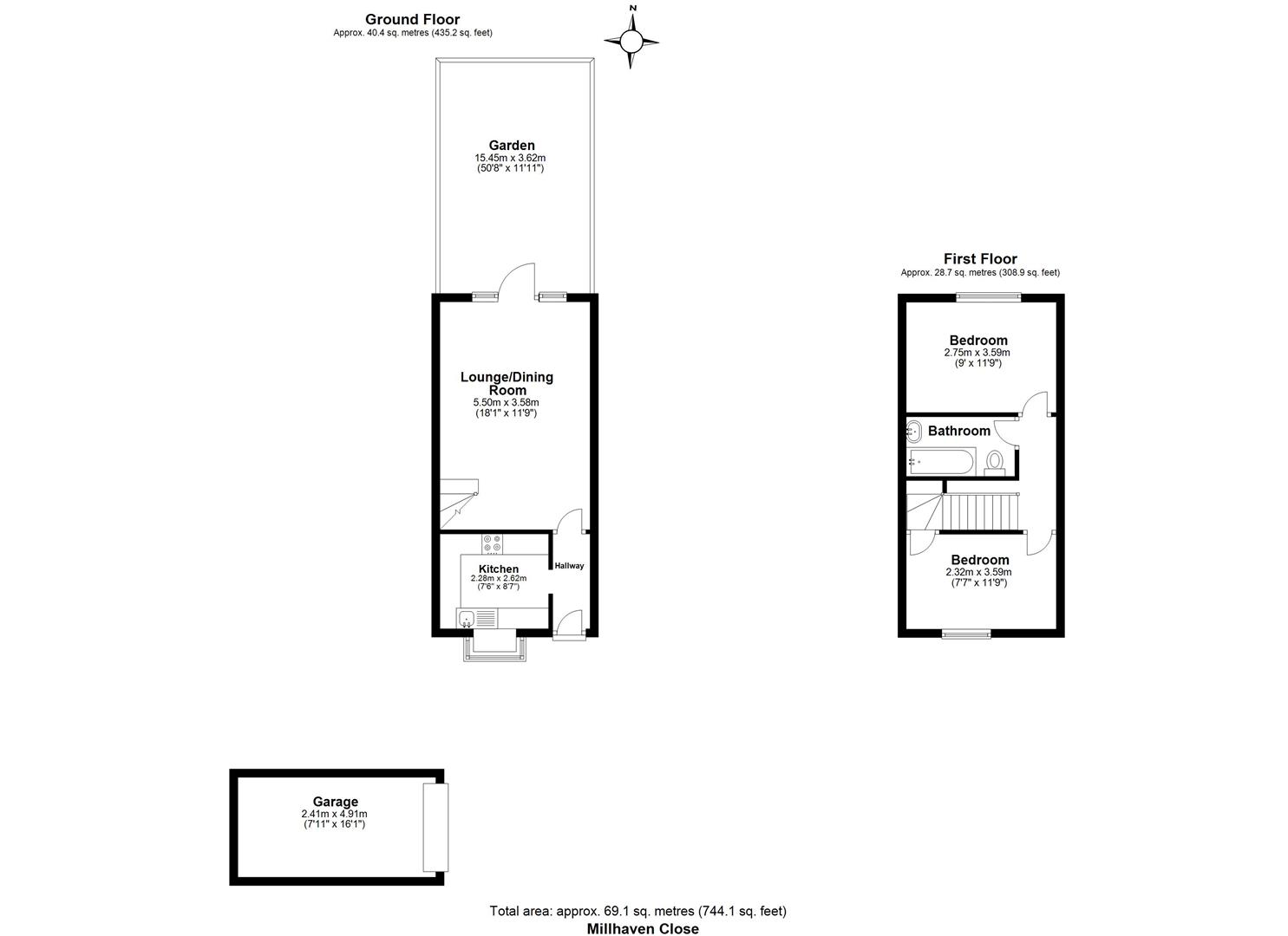 2 bed terraced house for sale in Millhaven Close, Romford - Property floorplan