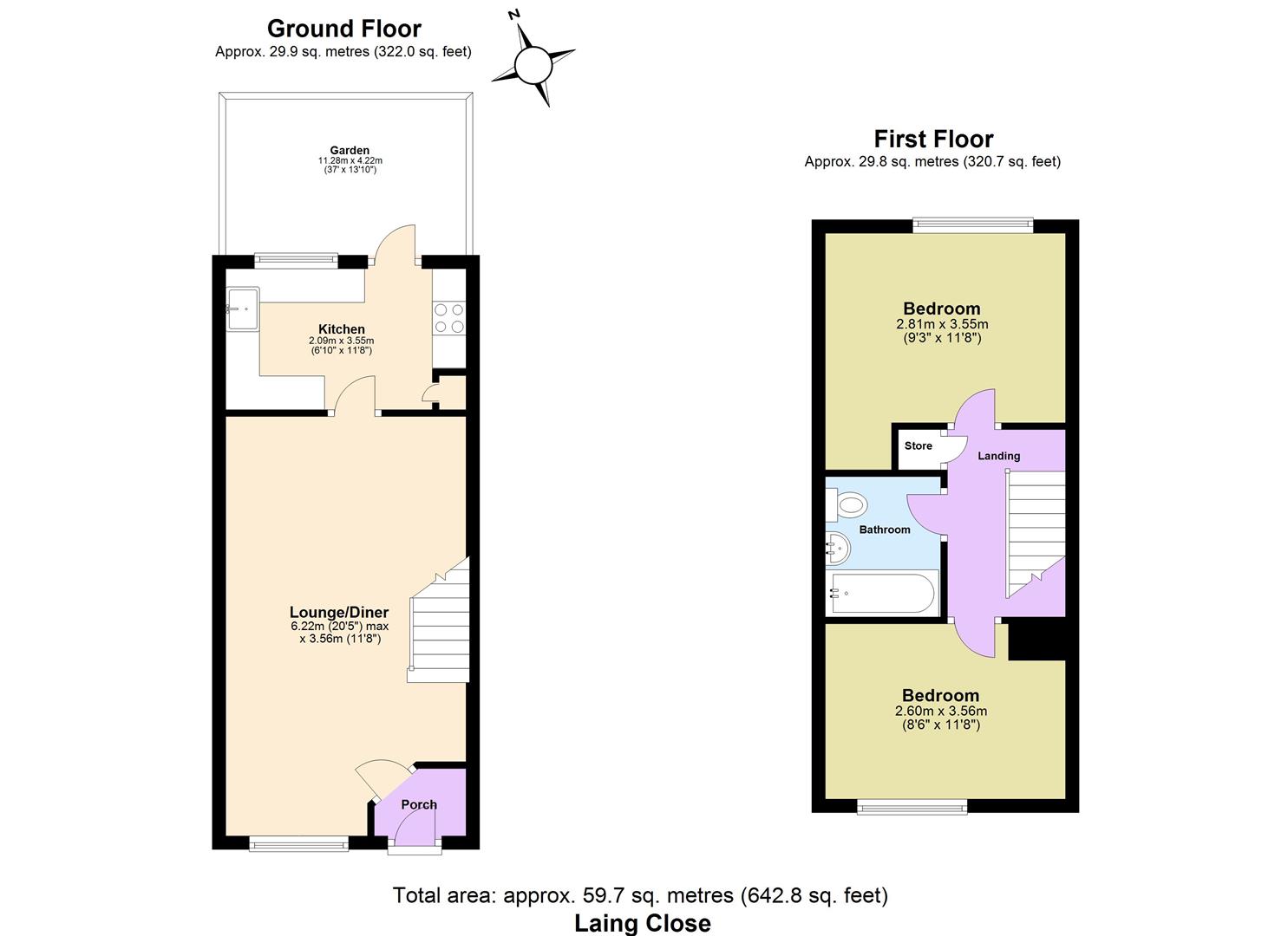 2 bed terraced house for sale in Laing Close, Hainault - Property floorplan