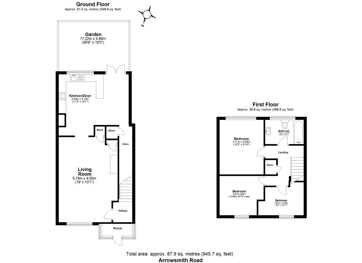 3 bed terraced house to rent in Arrowsmith Road, Chigwell - Property floorplan