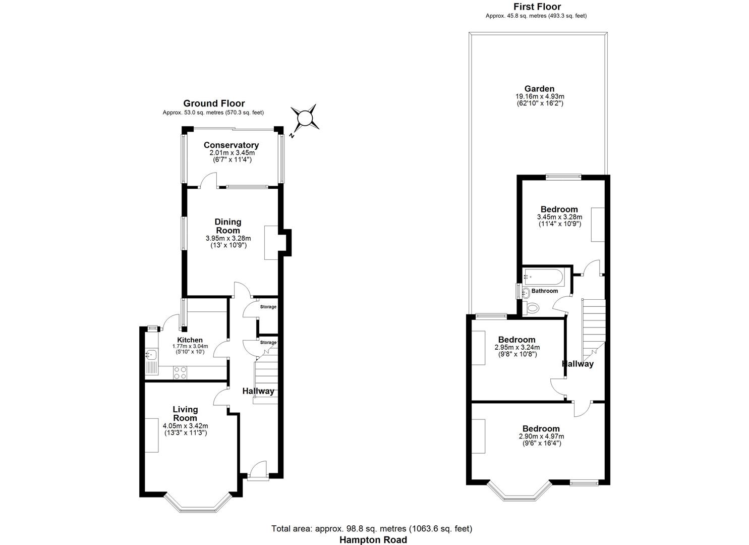 3 bed terraced house for sale in Hampton Road, Ilford - Property floorplan