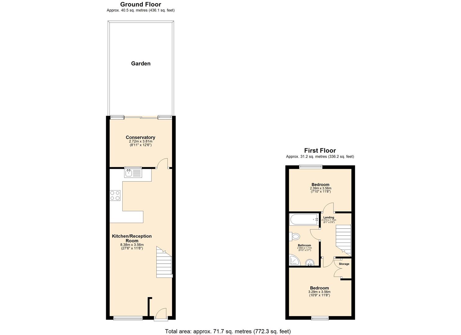 2 bed terraced house for sale in Alders Close, Aldersbrook - Property floorplan