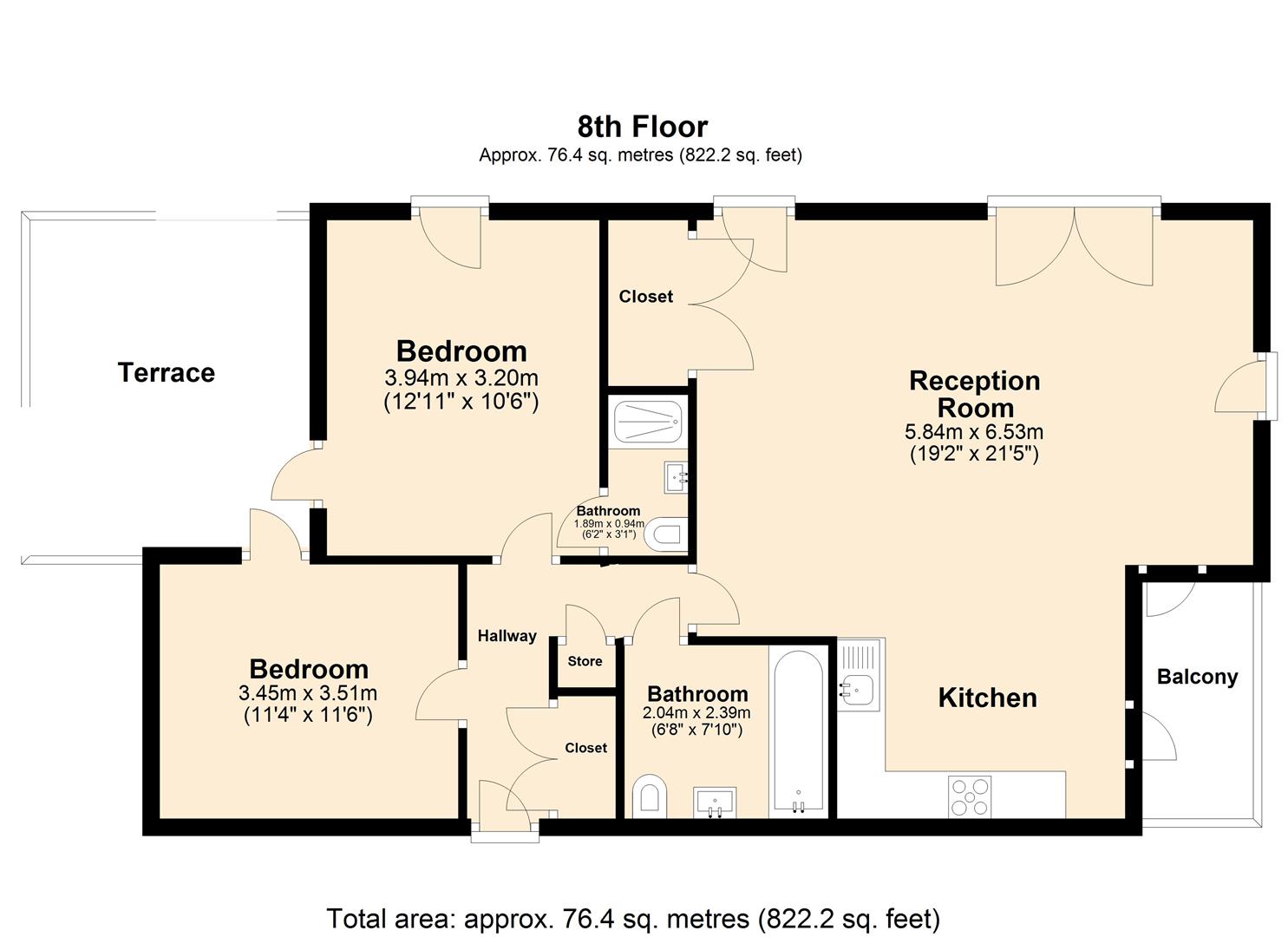 2 bed apartment to rent in Prospect Row, London - Property floorplan