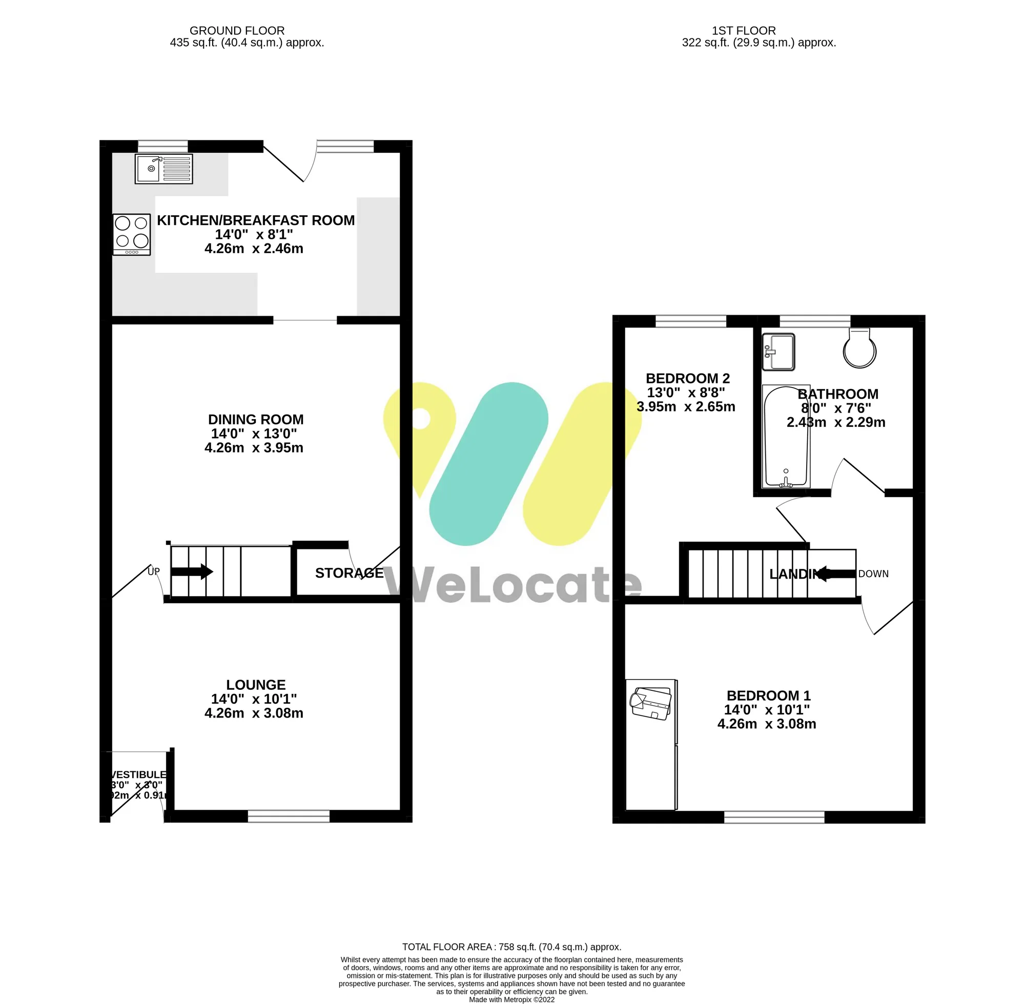 2 bed mid-terraced house to rent in Bolton Road, Bolton - Property Floorplan