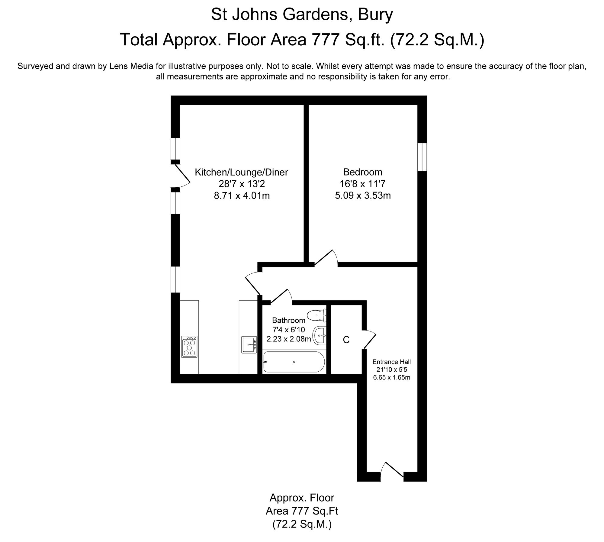 1 bed apartment for sale in St. Johns Gardens, Bury - Property Floorplan