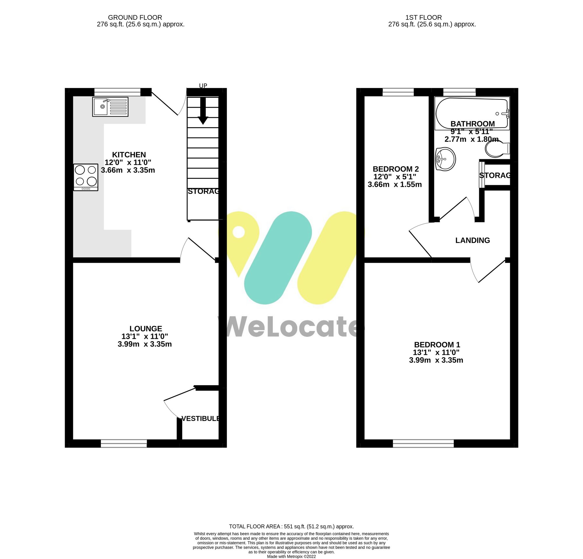 2 bed mid-terraced house to rent in Union Road, Bolton - Property Floorplan