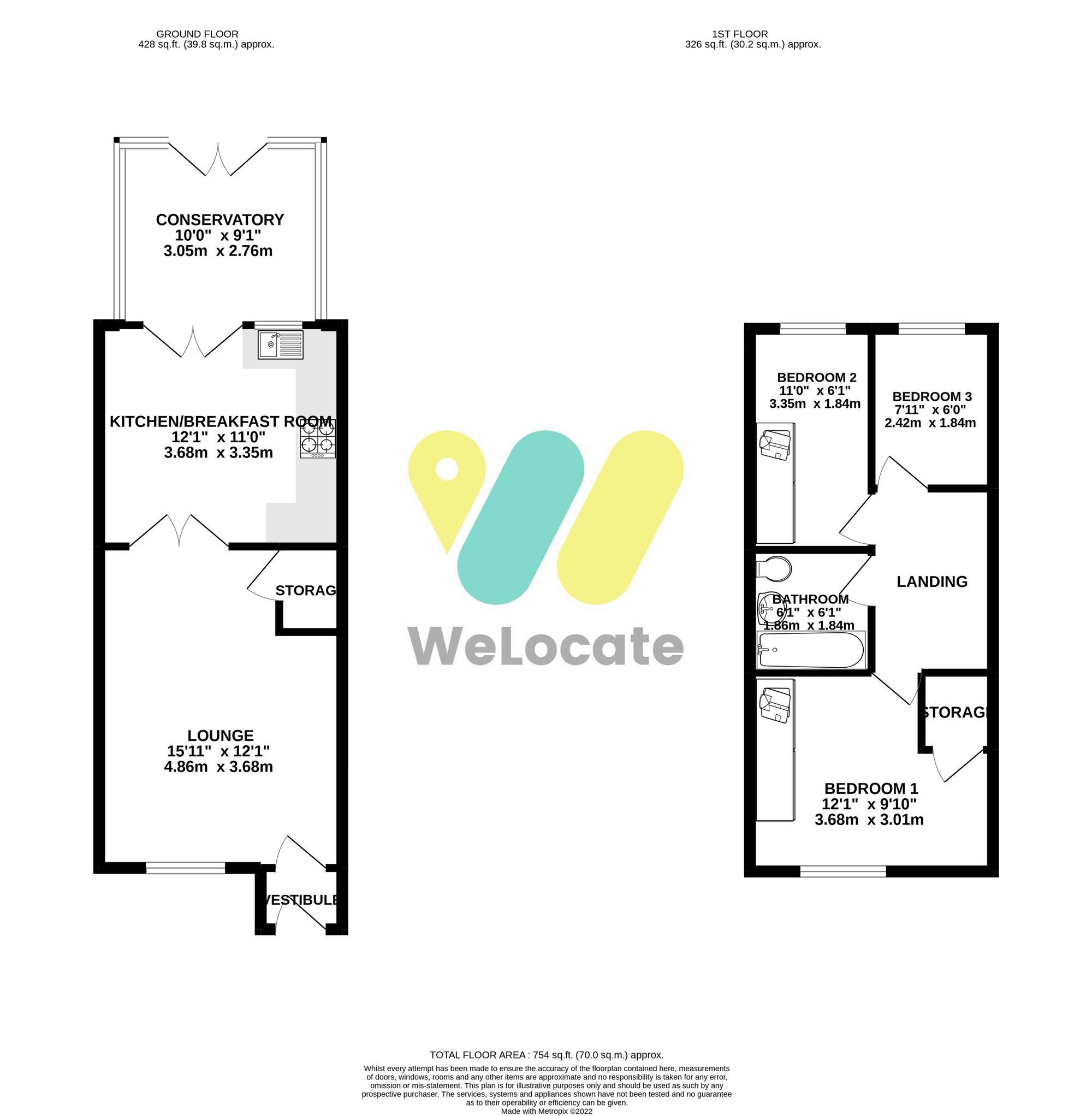 3 bed mid-terraced house to rent in Bampton Close, Bolton - Property Floorplan