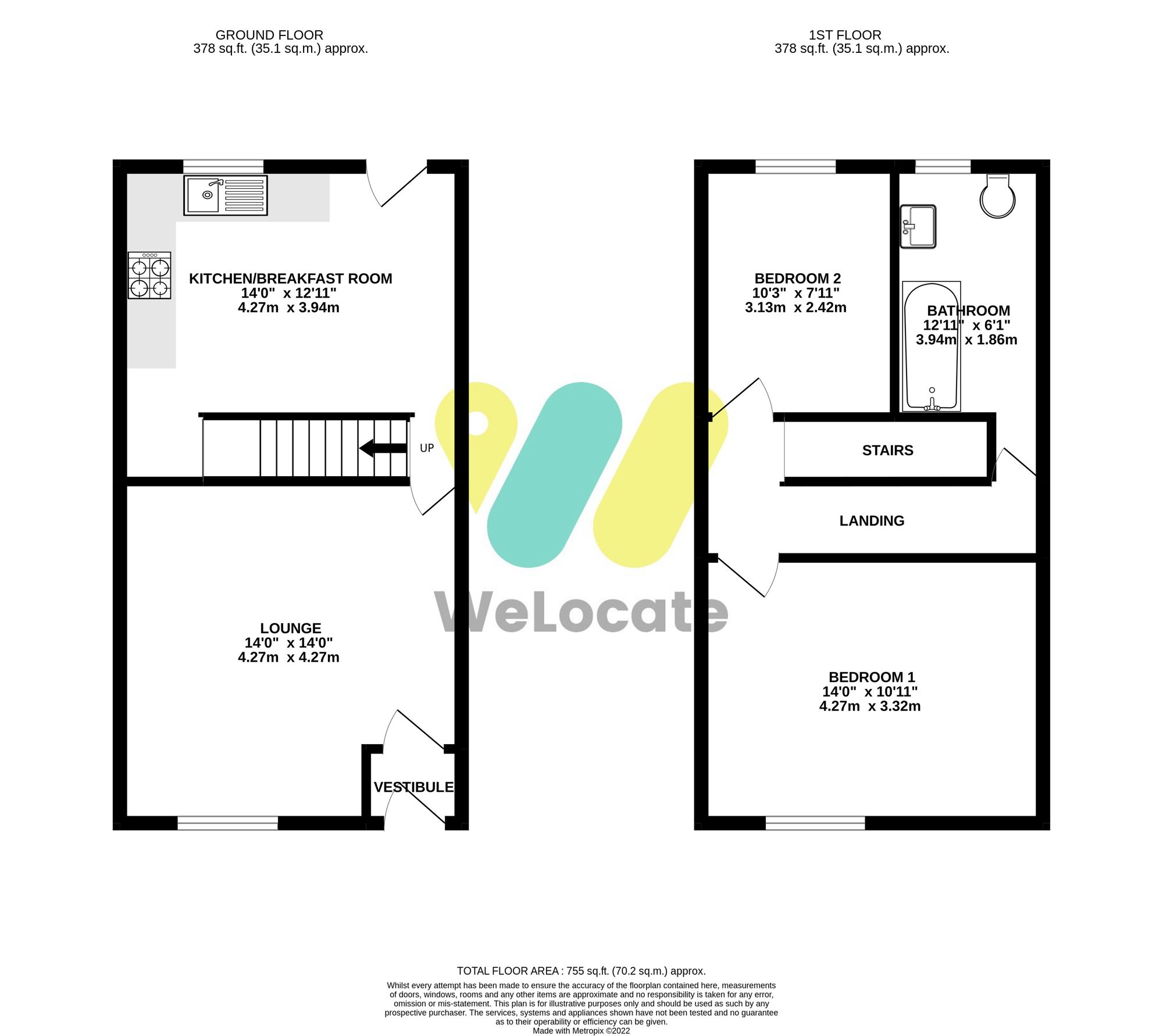 2 bed mid-terraced house to rent in Manchester Road, Rossendale - Property Floorplan