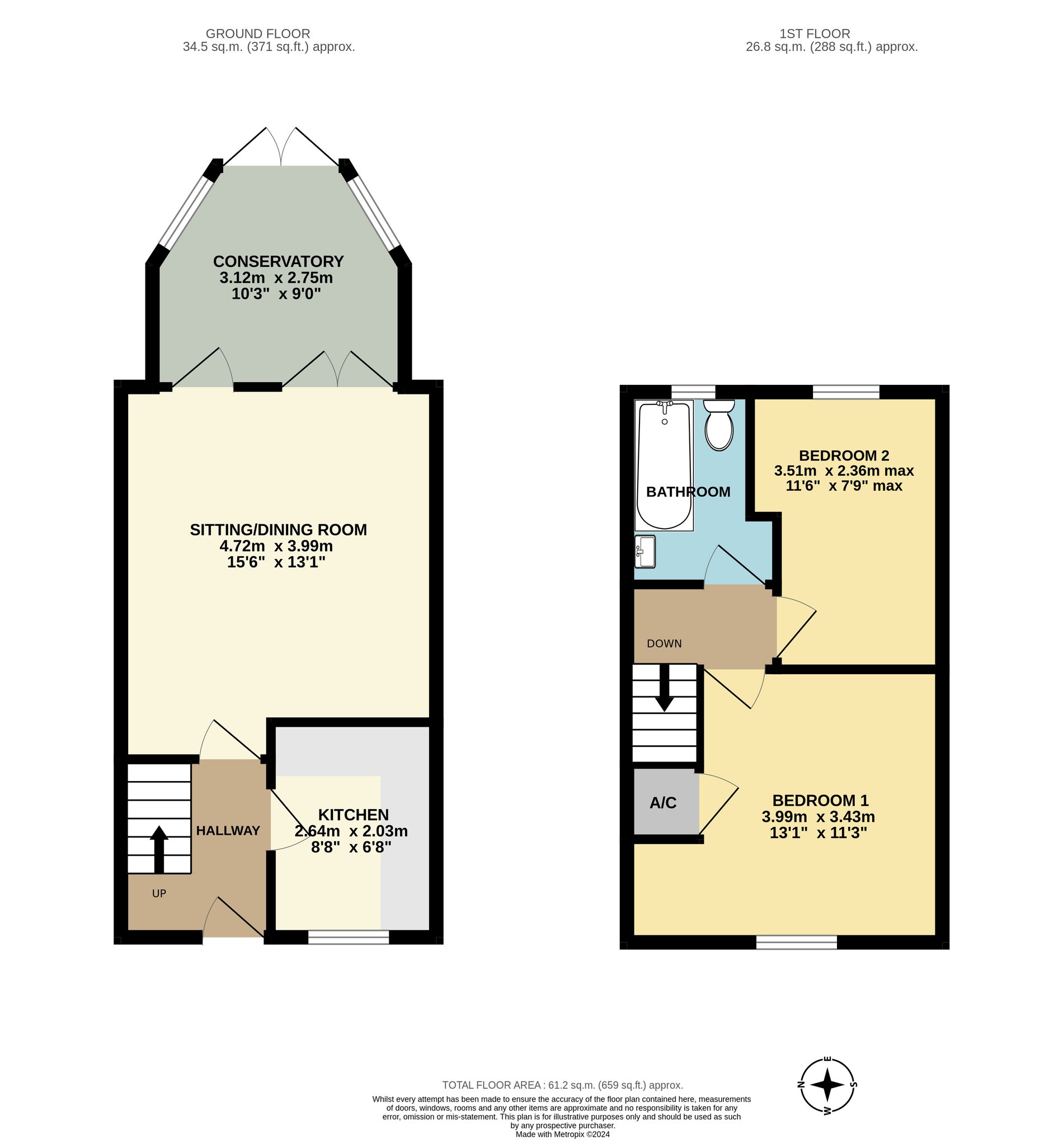 2 bed end of terrace house for sale in Waltham Gardens, Banbury - Property floorplan