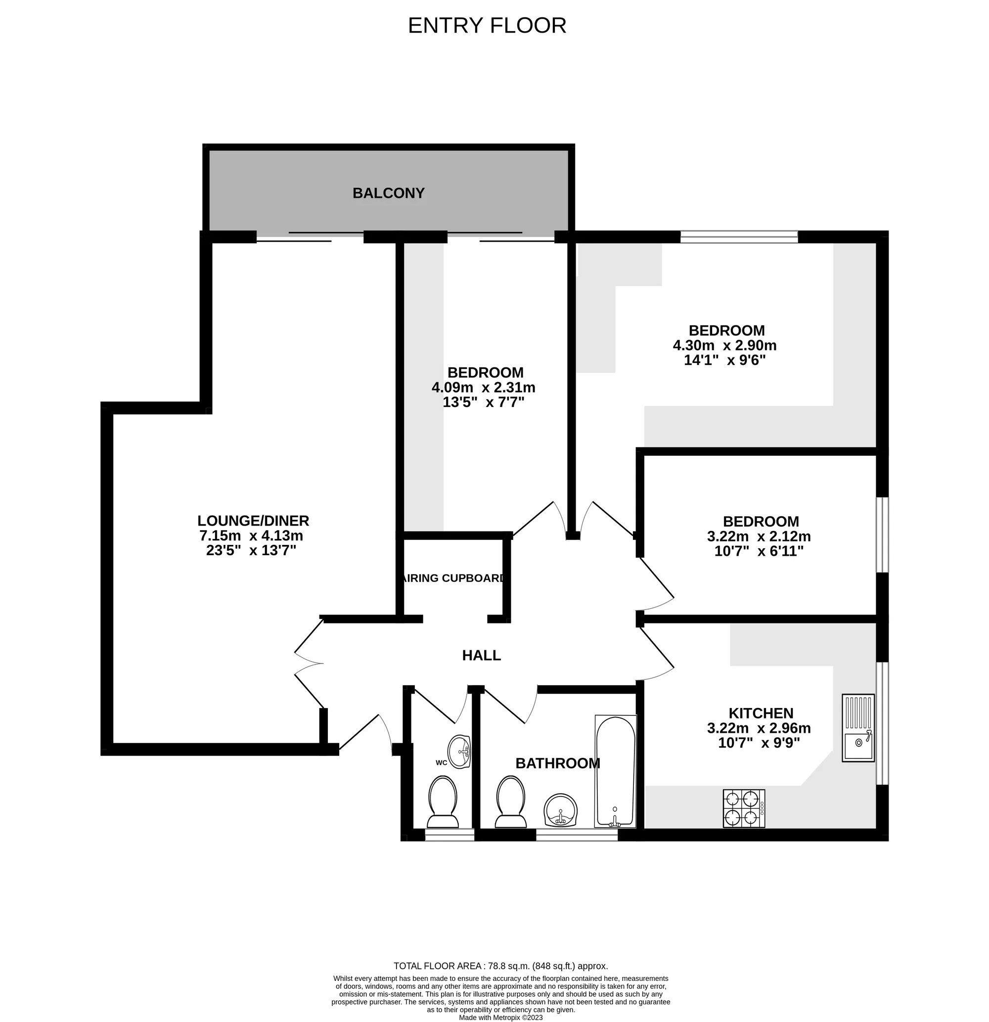 3 bed flat for sale in Wilderton Road, Poole - Property floorplan