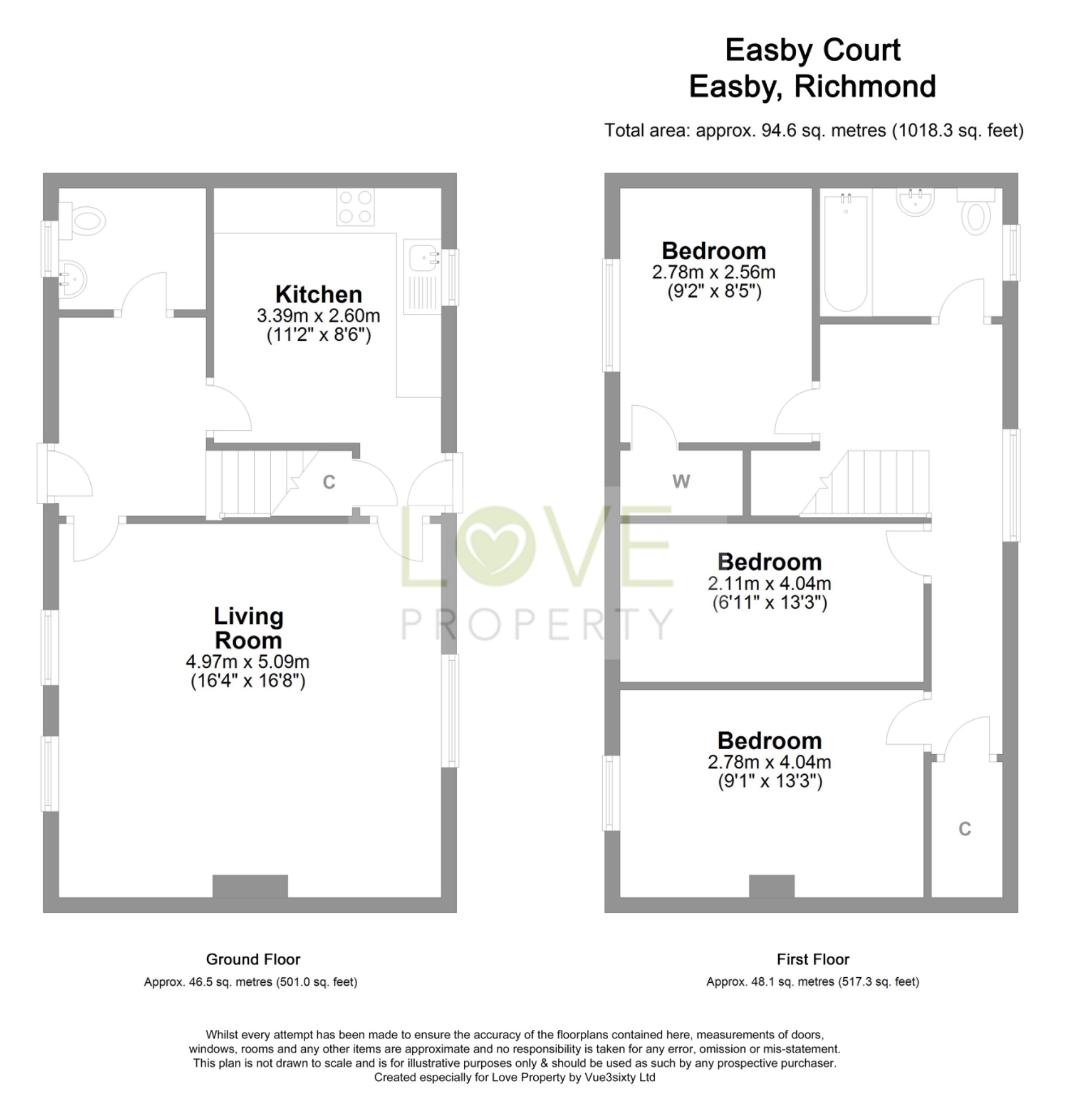 3 bed terraced house for sale in Easby Court, Richmond - Property floorplan
