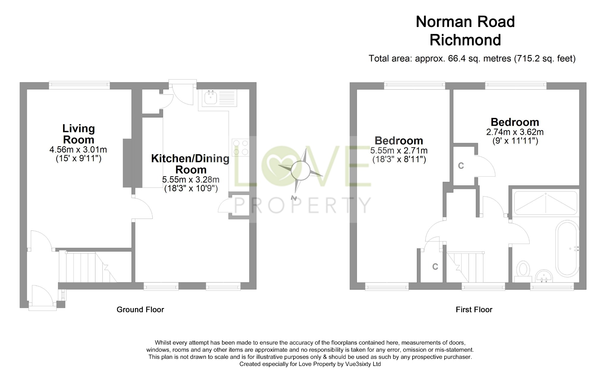 2 bed terraced house to rent in Norman Road, Richmond - Property floorplan