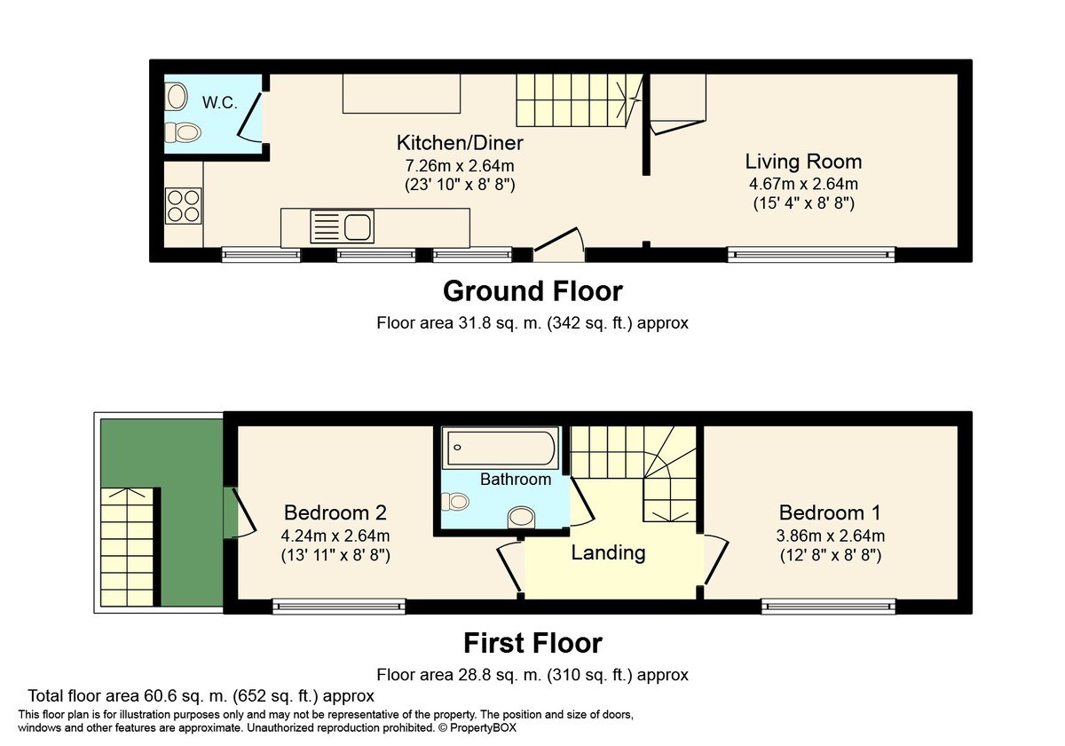 2 bed semi-detached house to rent in Springfield Road, Horsham - Property Floorplan