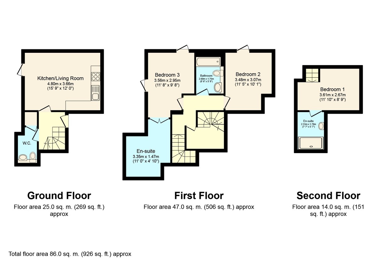 3 bed apartment to rent in Prewetts Mill, Horsham - Property Floorplan
