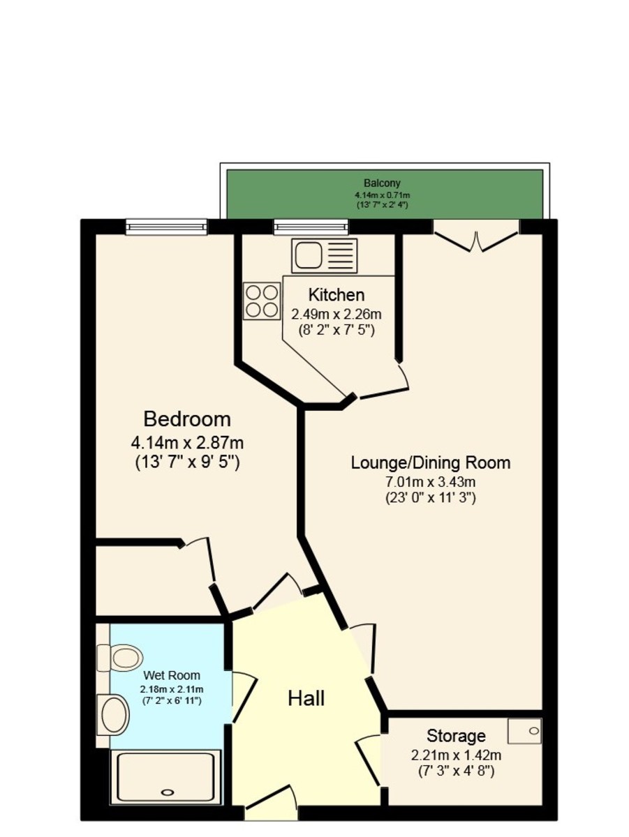 1 bed to rent in Brighton Road, Horsham - Property Floorplan