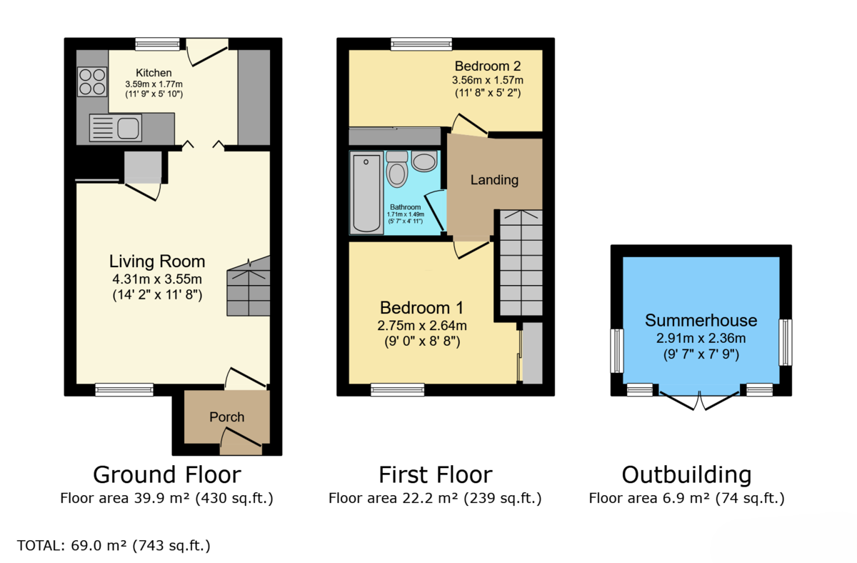 2 bed terraced house for sale in Melksham Close, Horsham - Property Floorplan