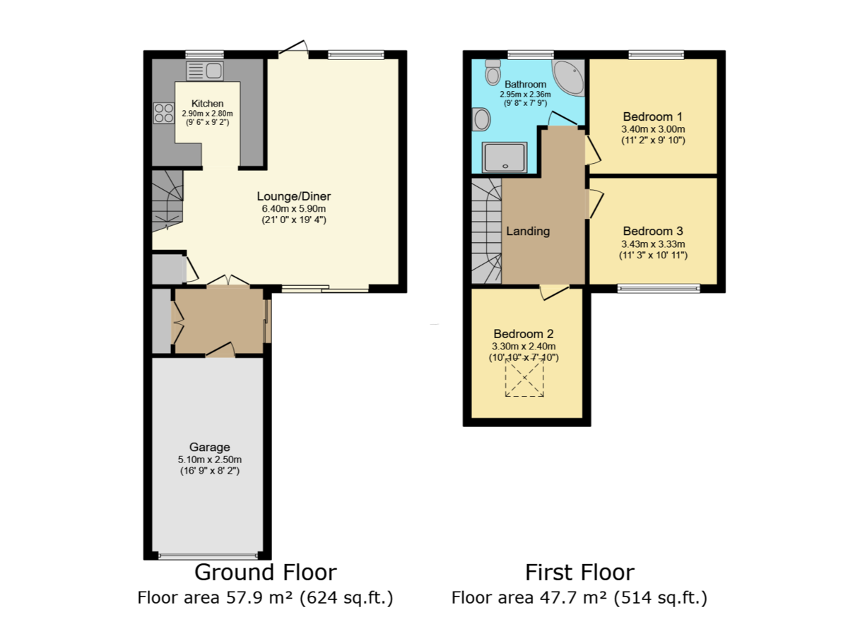 3 bed terraced house for sale, Horsham - Property Floorplan