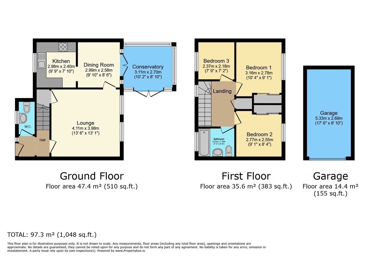 3 bed terraced house for sale in Cissbury Close, Horsham - Property Floorplan