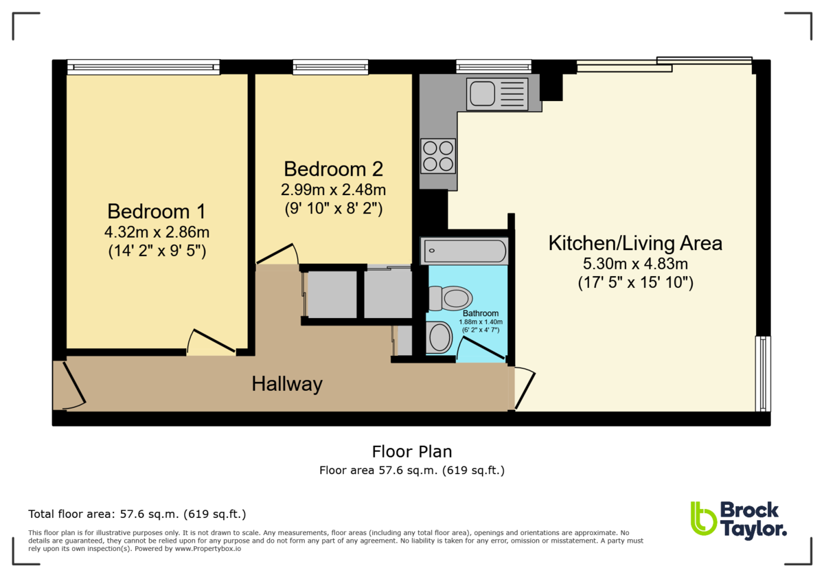 2 bed flat to rent in Furze Hill House, Furze Hill, Hove - Property floorplan
