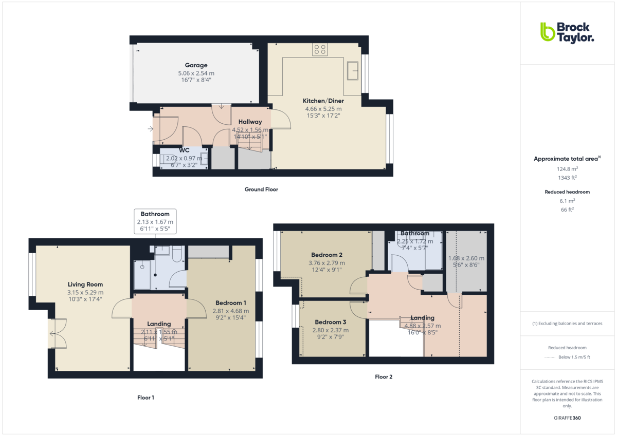 3 bed town house for sale in Kings Gate, Horsham - Property floorplan