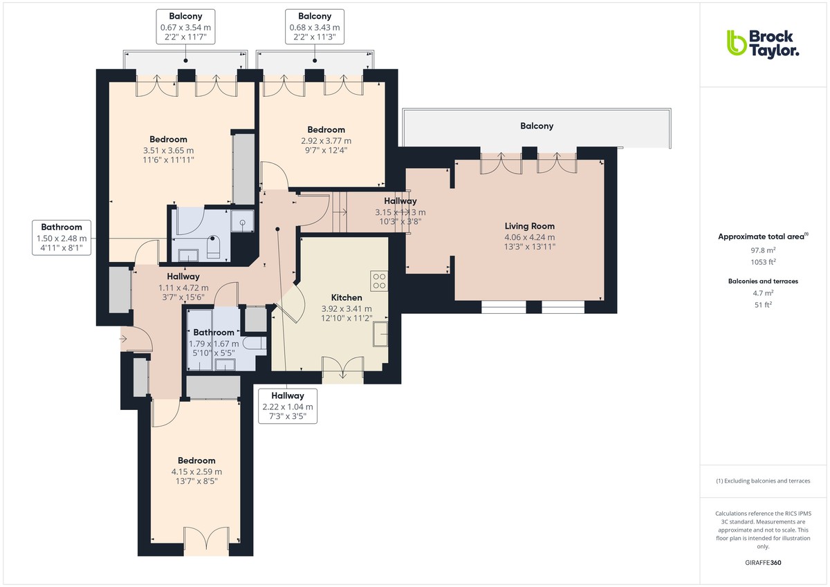 3 bed apartment to rent in Warnes, Steyne Gardens, Worthing - Property floorplan