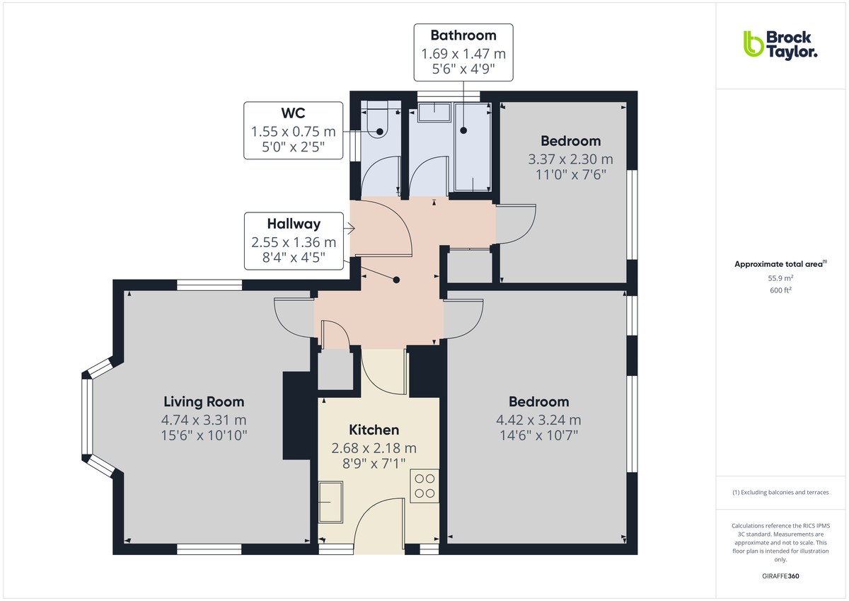 2 bed detached bungalow to rent in Turners Mill Close, Haywards Heath - Property floorplan