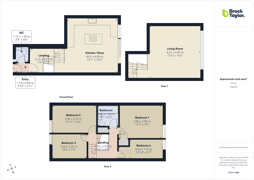 4 bed terraced house for sale in Little Dippers, Pulborough - Property floorplan