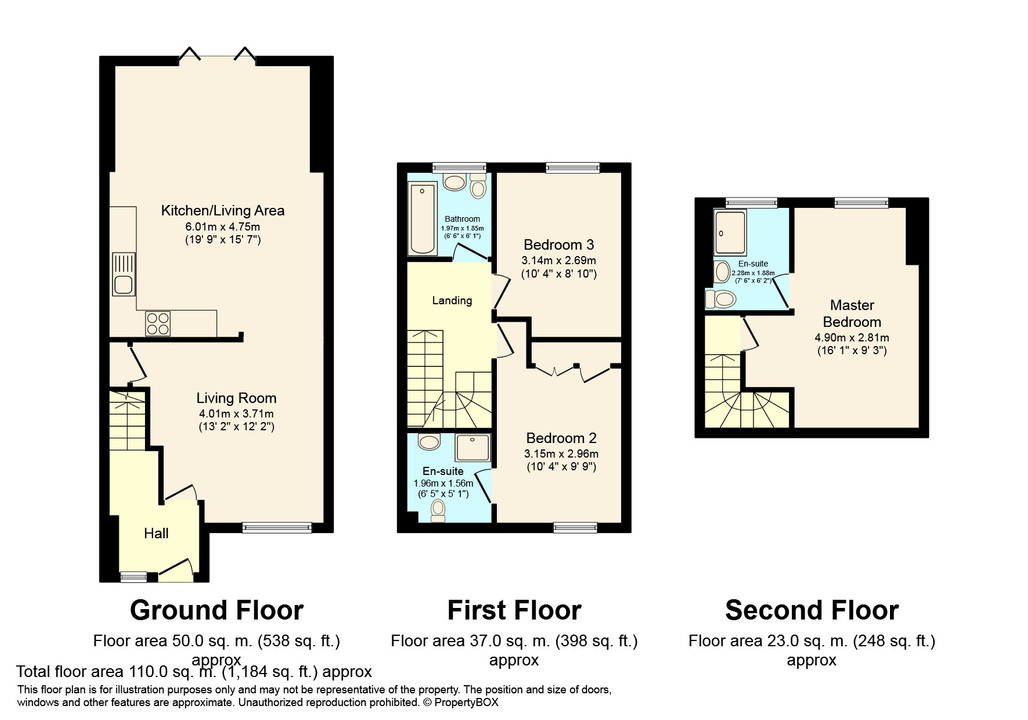 3 bed terraced house for sale in Coleridge Close, Horsham, Horsham, West Sussex - Property floorplan