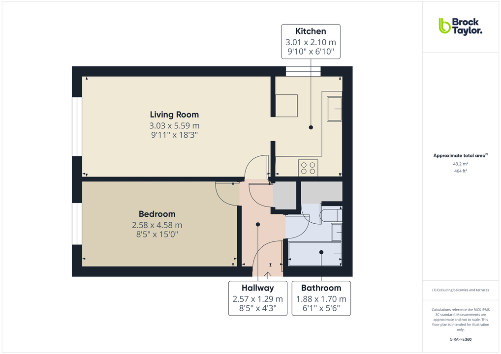 1 bed apartment for sale in Abbotsbury Court, Horsham - Property floorplan