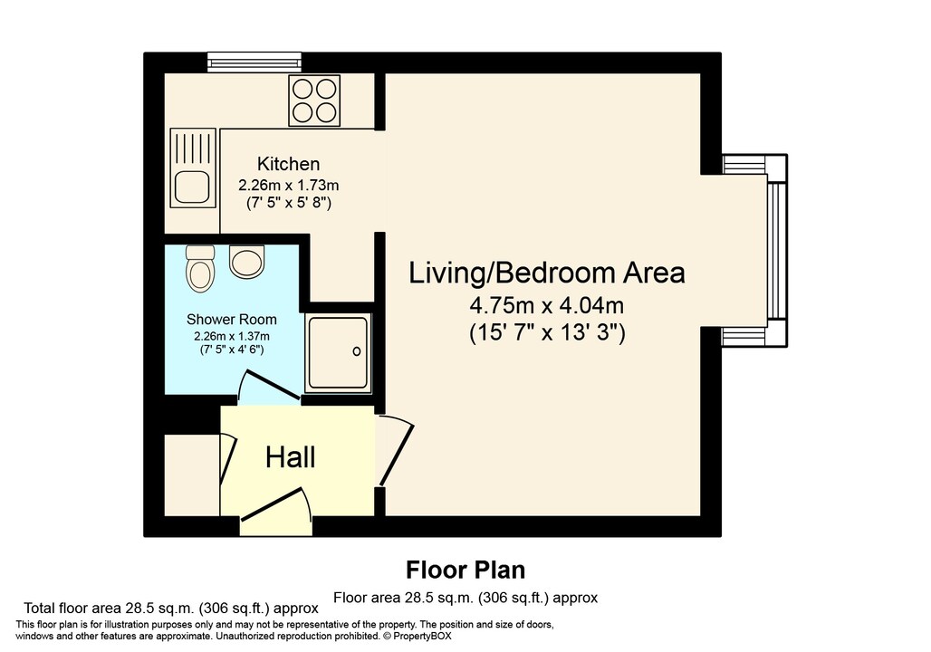 1 bed studio flat for sale in Newbridge Close, Broadbridge Heath, Horsham - Property floorplan