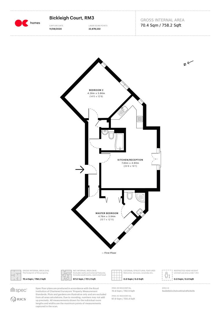 2 bed flat to rent in Paignton Close, Harold Wood RM3 - Property floorplan