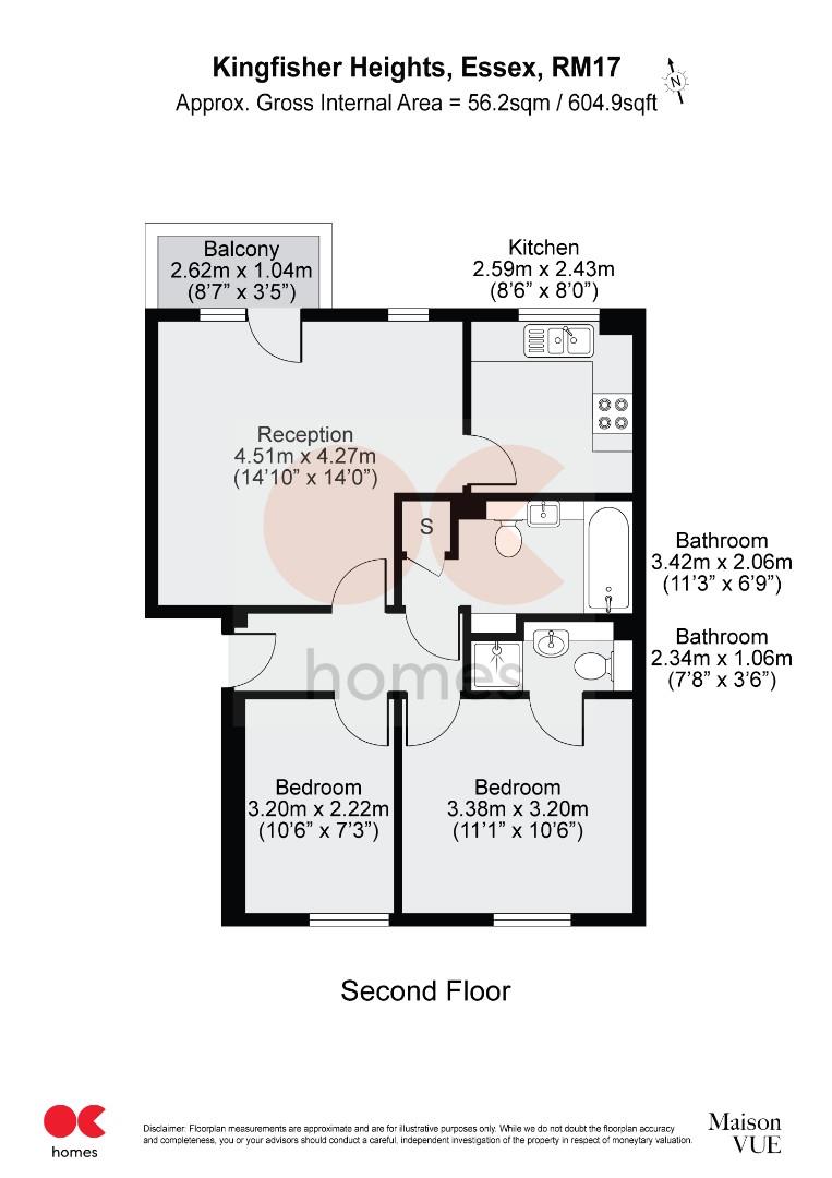 2 bed flat to rent in Hogg Lane, Grays - Property floorplan