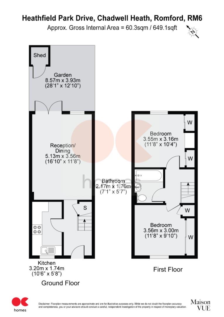 2 bed terraced house to rent in Heathfield Park Drive, Chadwell Heath - Property floorplan