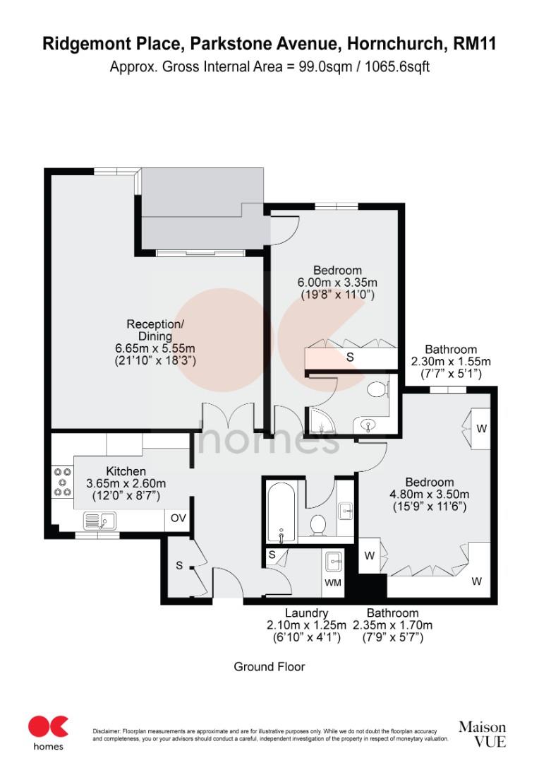 2 bed flat to rent in Parkstone Avenue, Hornchurch - Property floorplan