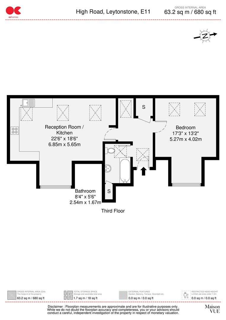 1 bed flat to rent in High Road Leytonstone, London - Property floorplan