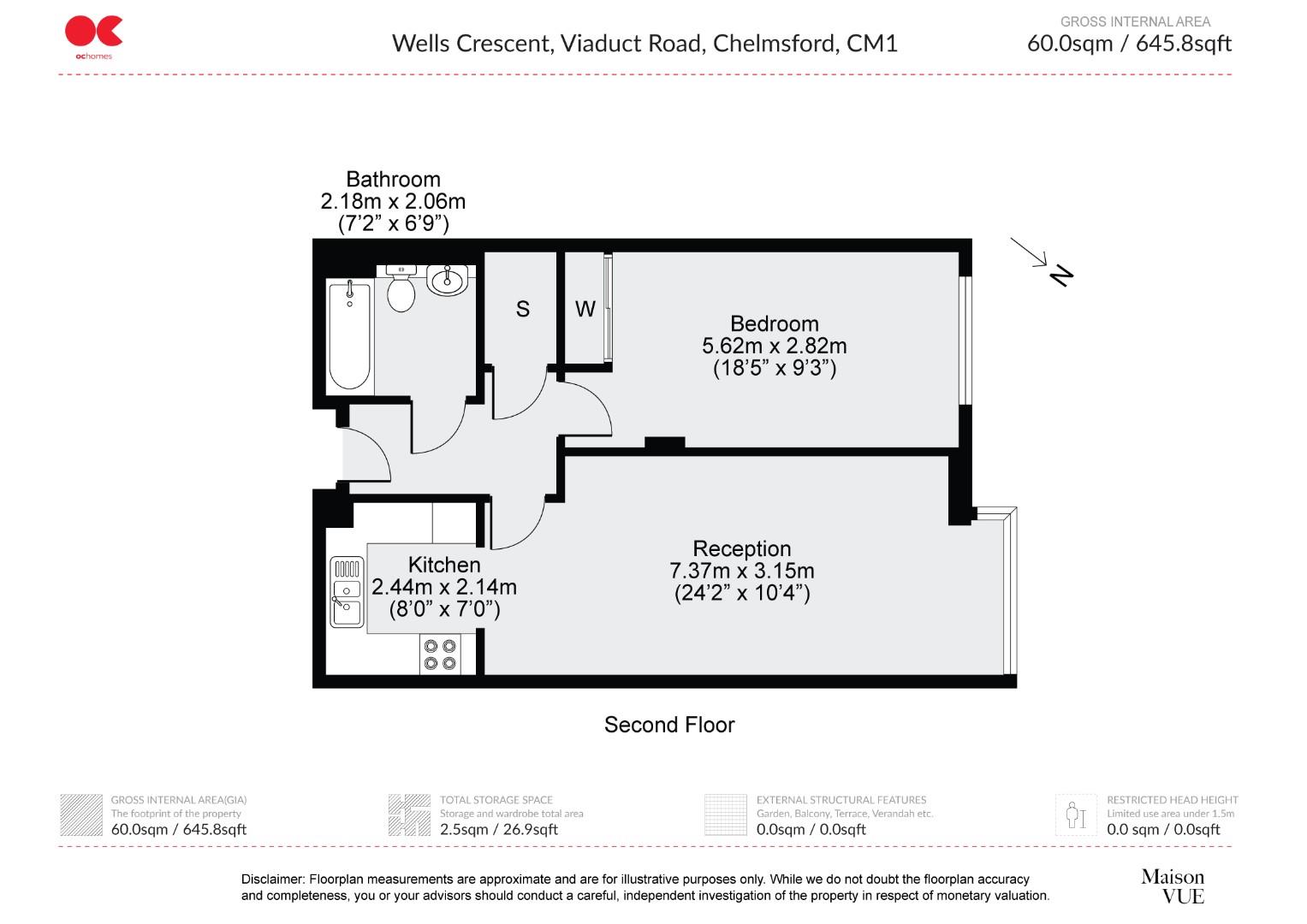 1 bed flat for sale in Marconi Plaza, Chelmsford - Property floorplan