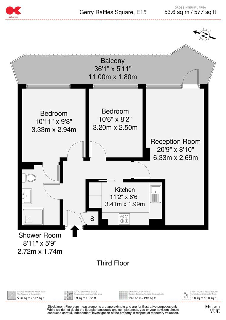 2 bed flat for sale in Gerry Raffles Square, Stratford - Property floorplan